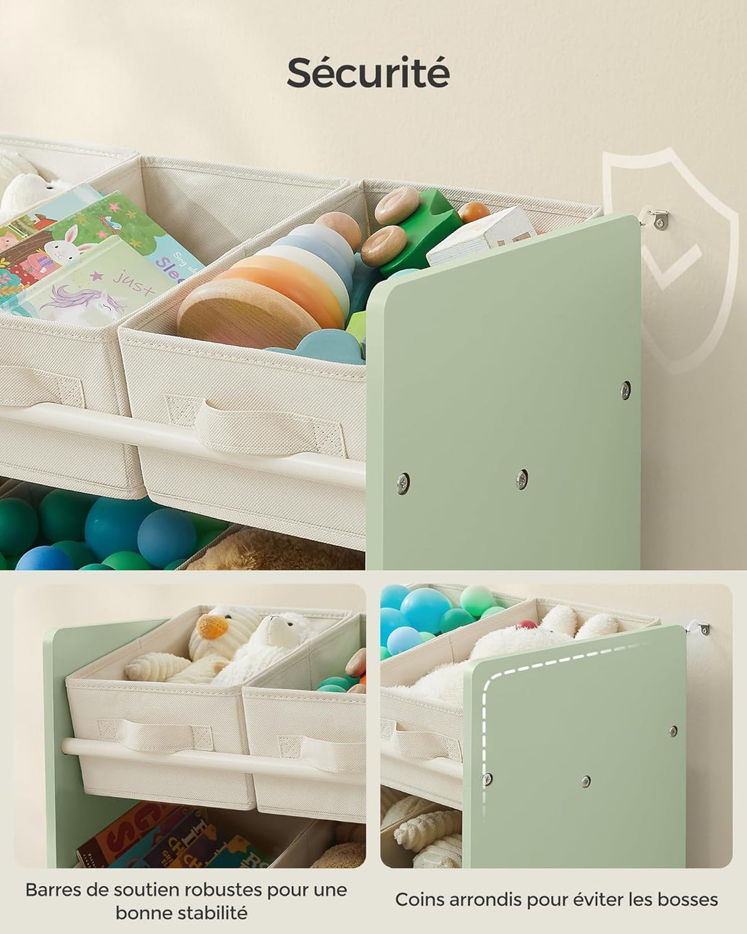 Raft pentru jucarii , 9 cutii de depozitare , verde deschis