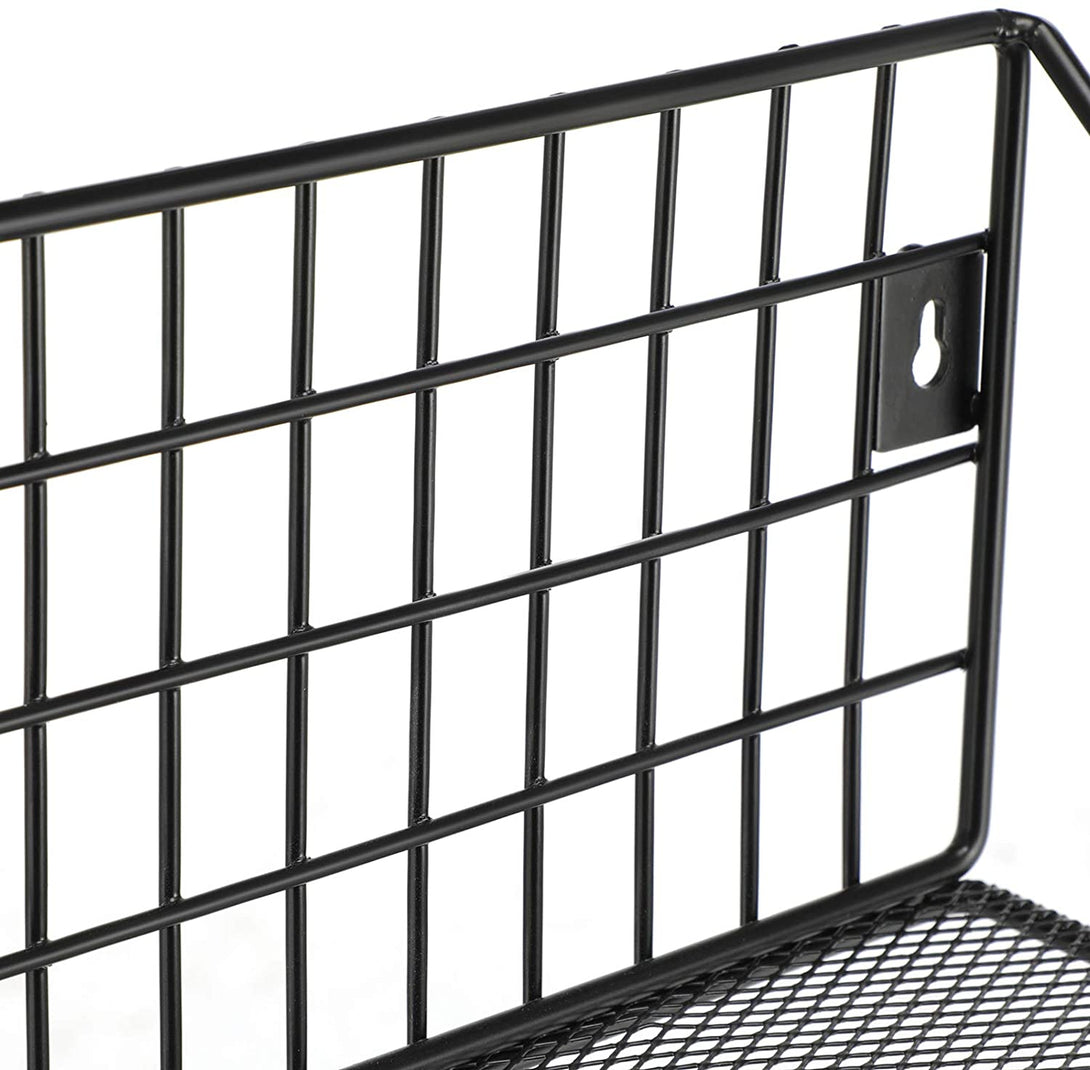 Rafturi de perete cu design industrial, set de 2, negru