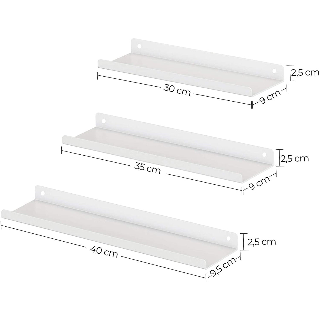 Rafturi de perete metalice, set de 3 rafturi plutitoare, alb