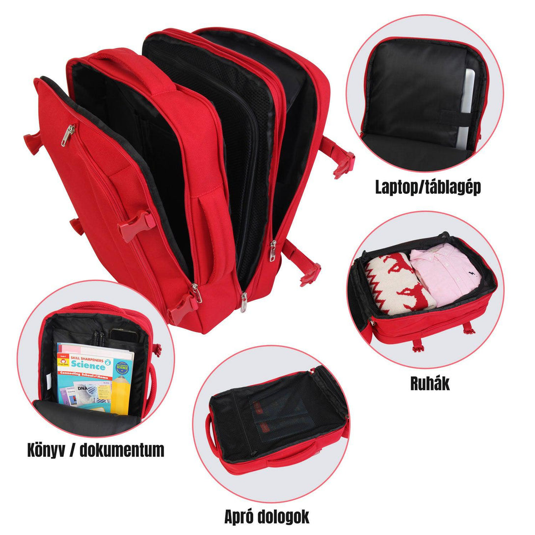 Rucsac de călătorie extensibil BONTOUR FlexiGo, dimensiune WizzAir 40x30x20cm bagaj de mână, culoare roșie
