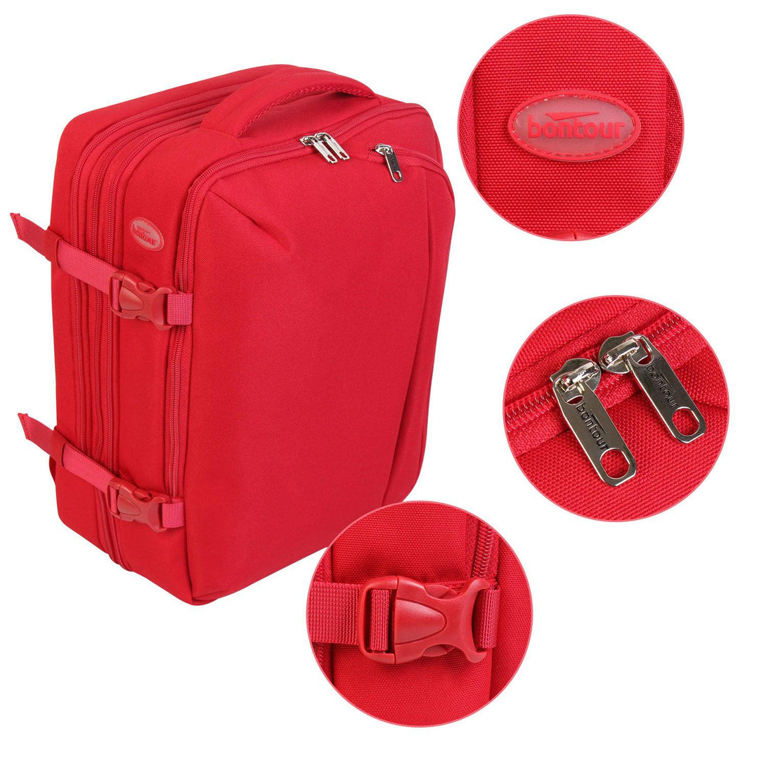Rucsac de călătorie extensibil BONTOUR FlexiGo, dimensiune WizzAir 40x30x20cm bagaj de mână, culoare roșie