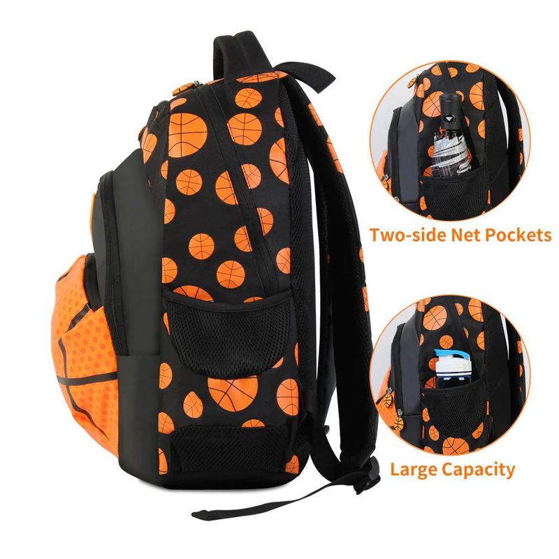 Rucsac pentru copii PLAY cu model basketball , negru-portocaliu | BONTOUR