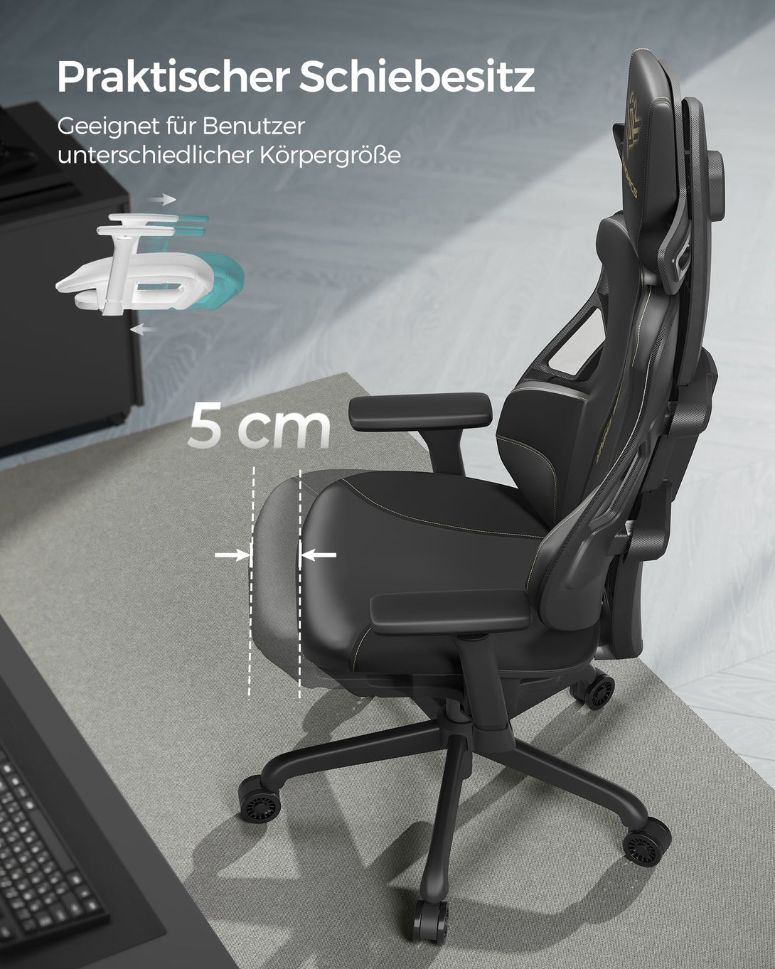 Scaun cu inaltime reglabila, scaun de birou cu efect carbon, negru