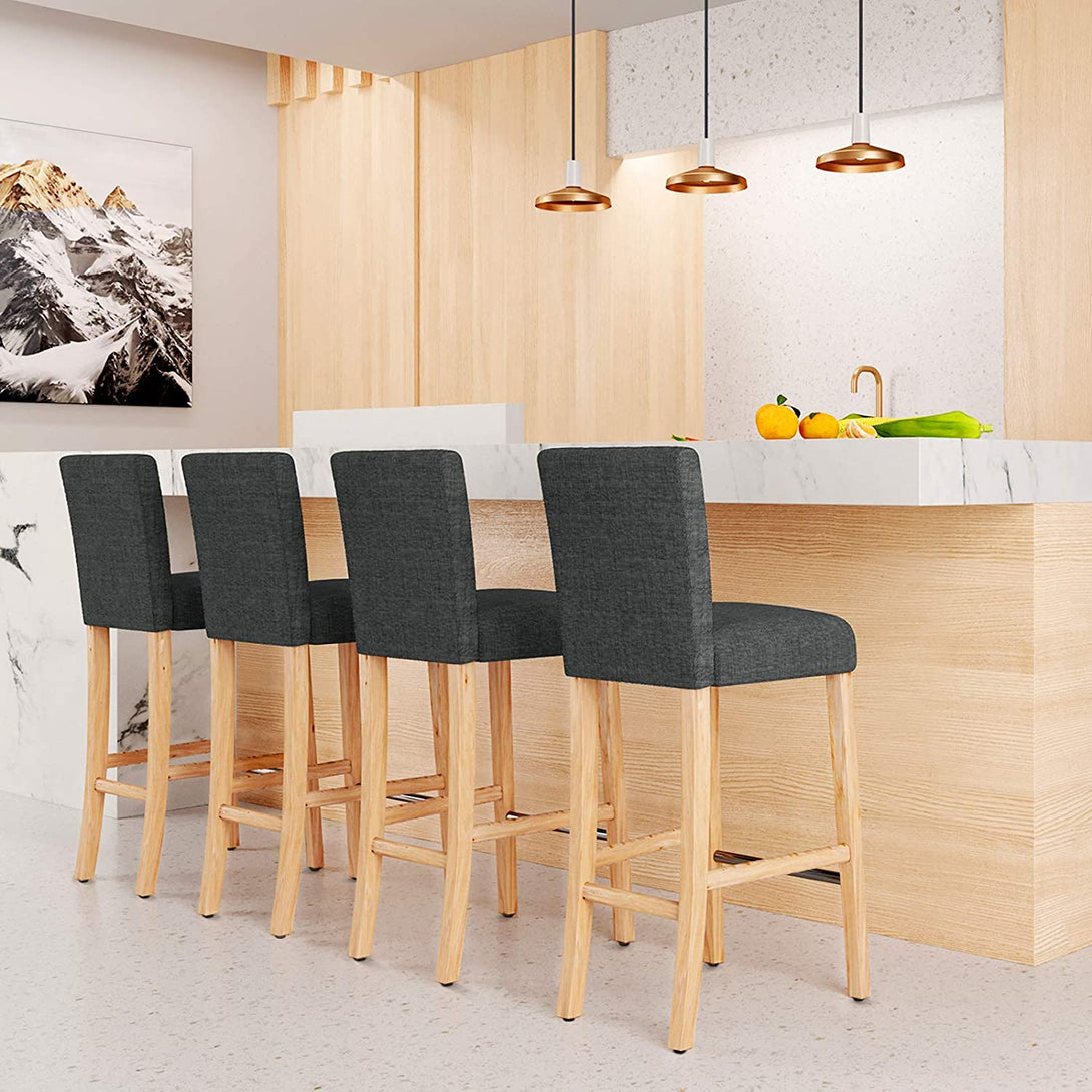 Scaun de bar set de 2, scaun de bar tapitat cu spatar, gri inchis