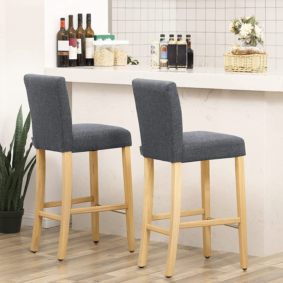 Scaun de bar set de 2, scaun de bar tapitat cu spatar, gri inchis