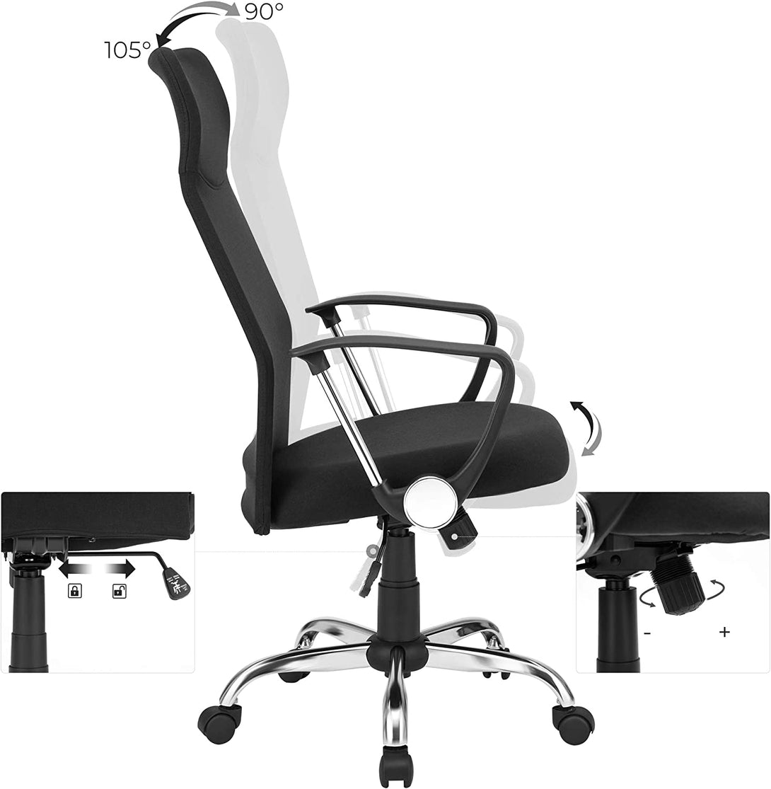 Scaun de birou, Scaun pivotant ergonomic, 63 x (110-120) x 63 cm, negru