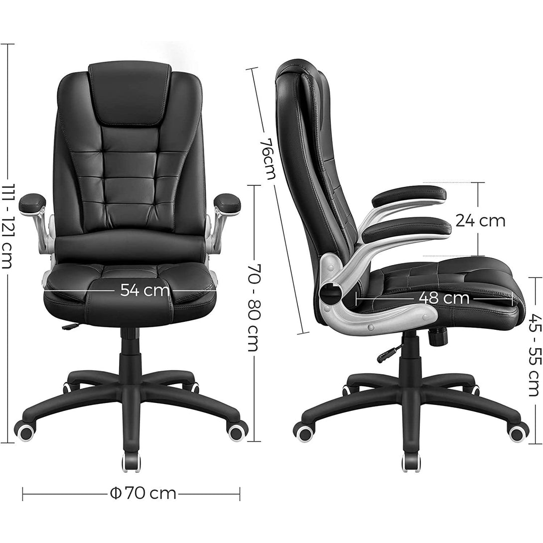 Scaun de birou cu spatar inalt, scaun director ergonomic cu cotiera plianta, negru