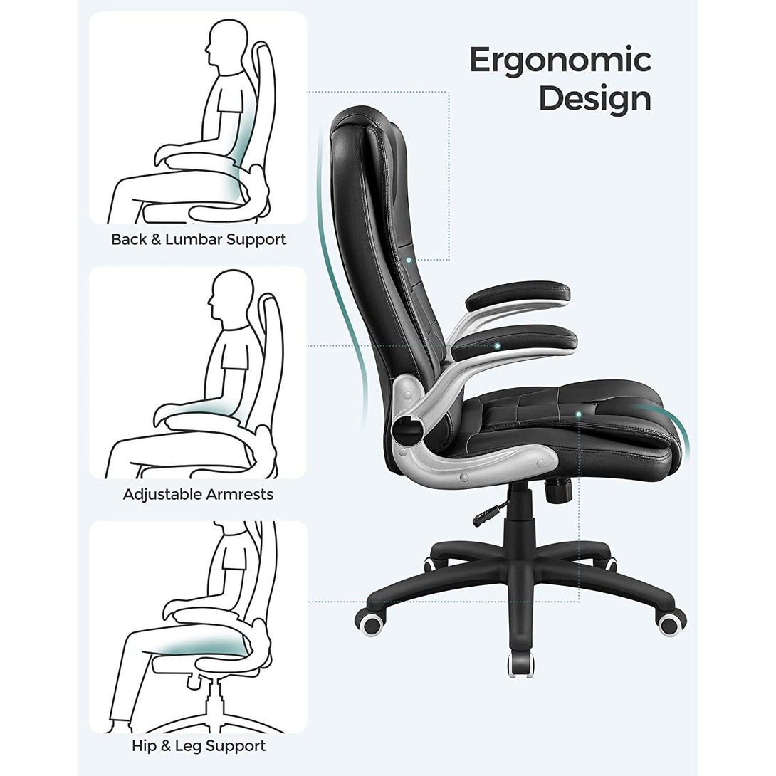 Scaun de birou cu spatar inalt, scaun director ergonomic cu cotiera plianta, negru