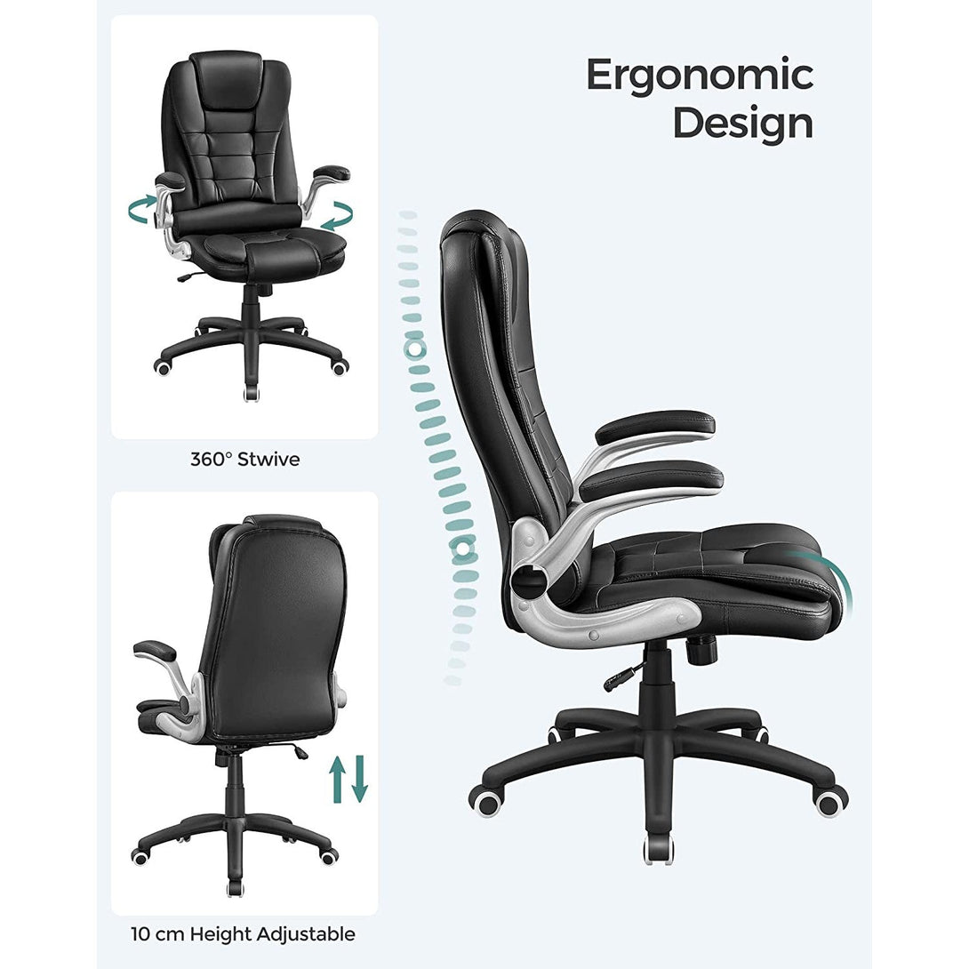 Scaun de birou cu spatar inalt, scaun director ergonomic cu cotiera plianta, negru