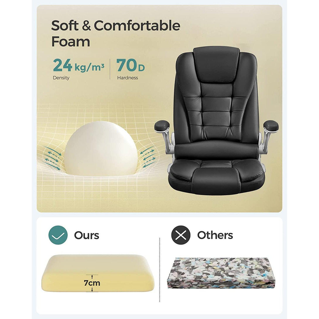 Scaun de birou cu spatar inalt, scaun director ergonomic cu cotiera plianta, negru