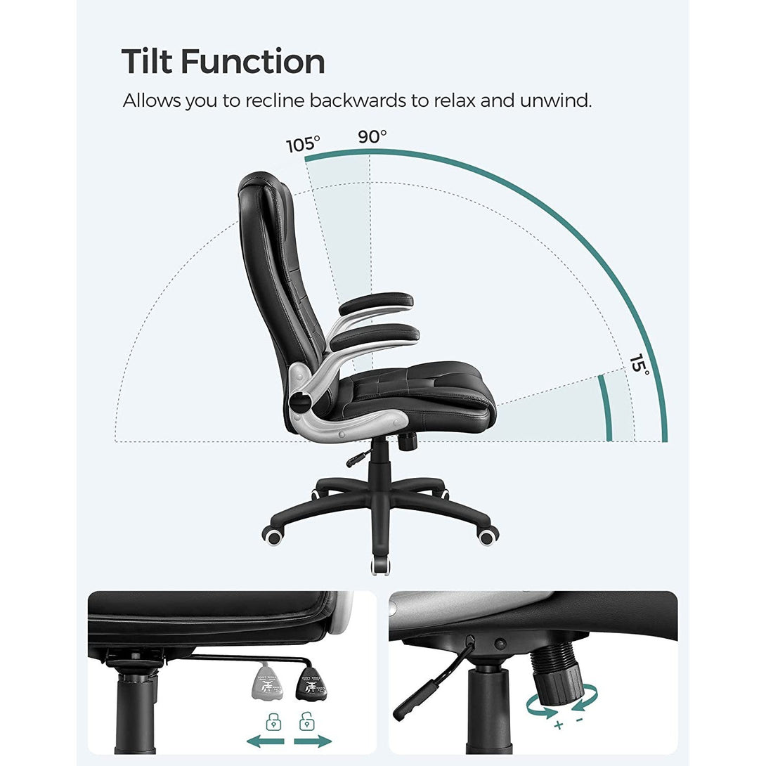 Scaun de birou cu spatar inalt, scaun director ergonomic cu cotiera plianta, negru