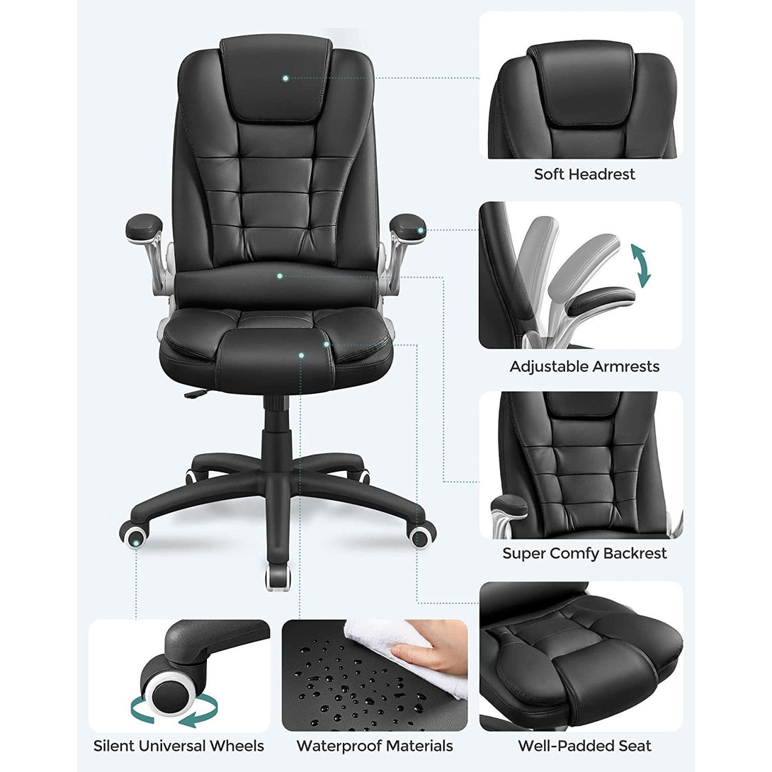 Scaun de birou cu spatar inalt, scaun director ergonomic cu cotiera plianta, negru