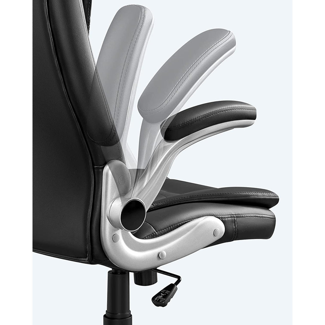 Scaun de birou cu spatar inalt, scaun director ergonomic cu cotiera plianta, negru