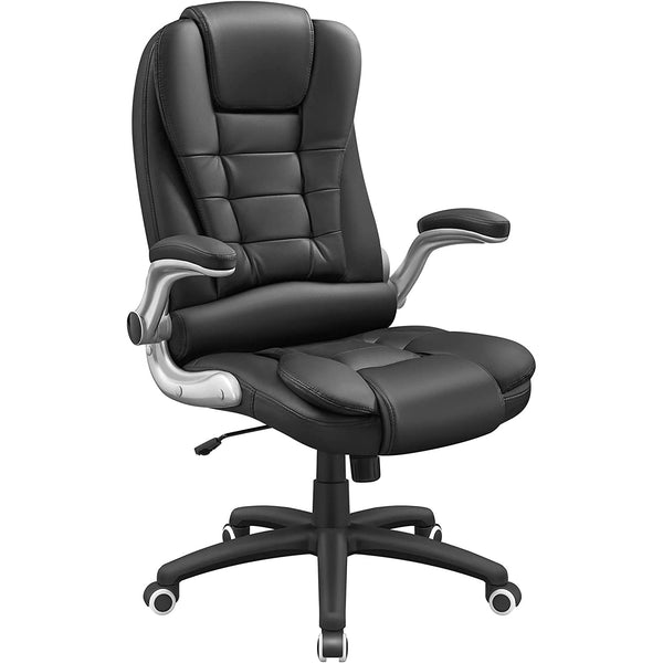 Scaun de birou cu spatar inalt, scaun director ergonomic cu cotiera plianta, negru