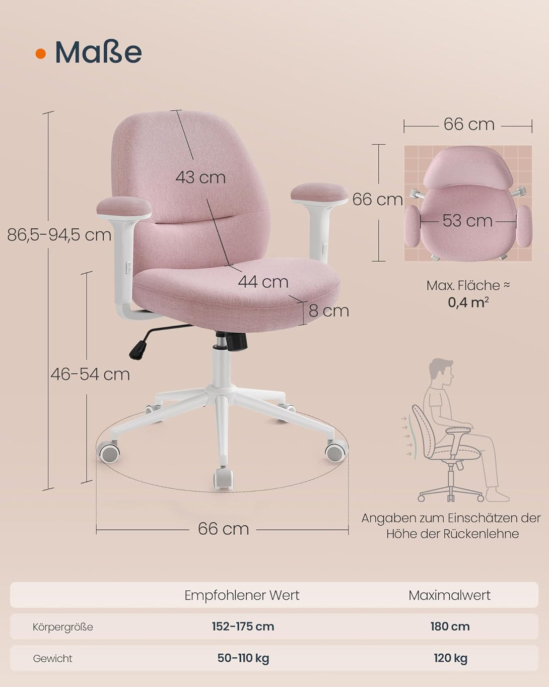 Scaun de birou , machiaj , pivotant , inaltime reglabila , roz pastel