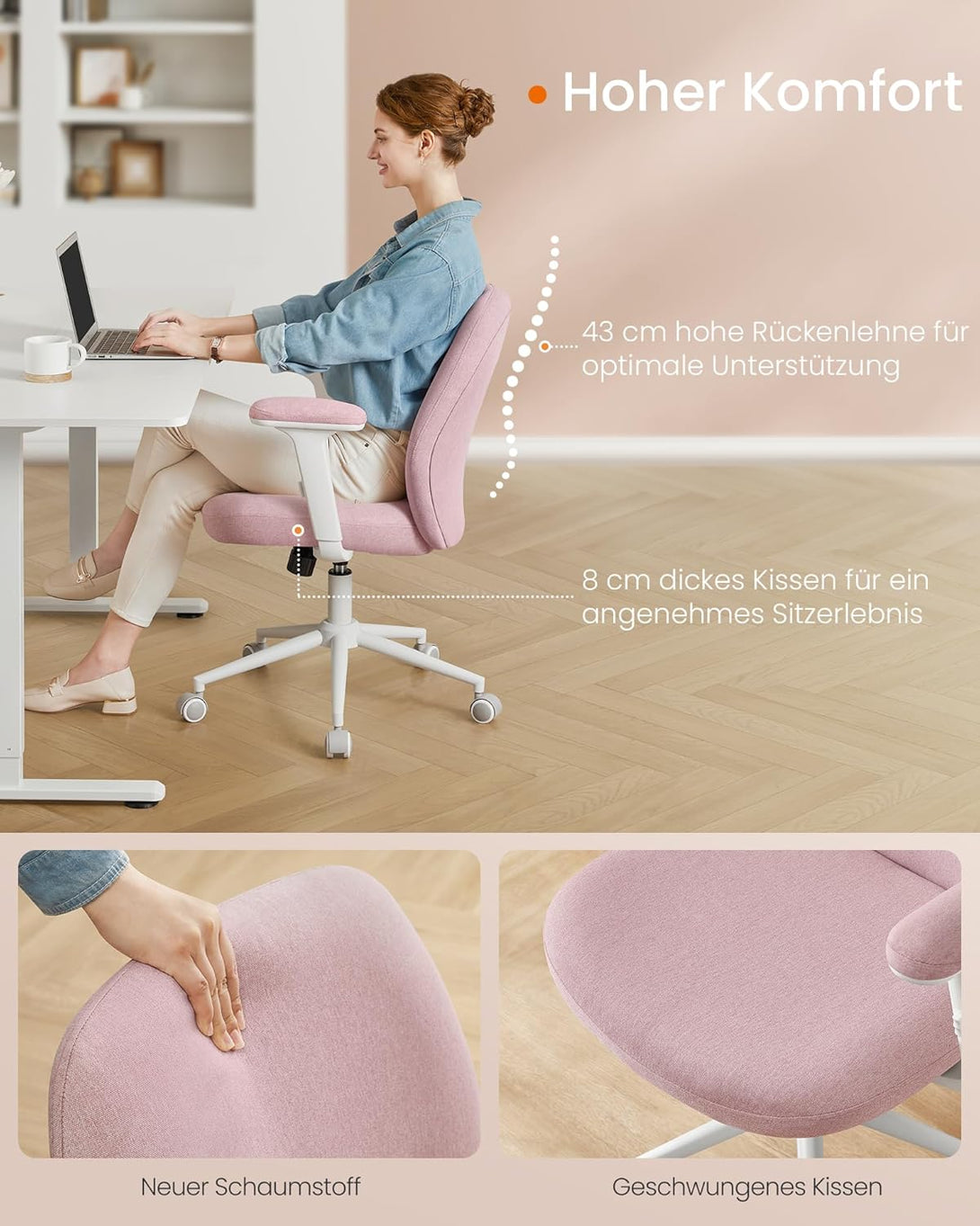 Scaun de birou , machiaj , pivotant , inaltime reglabila , roz pastel