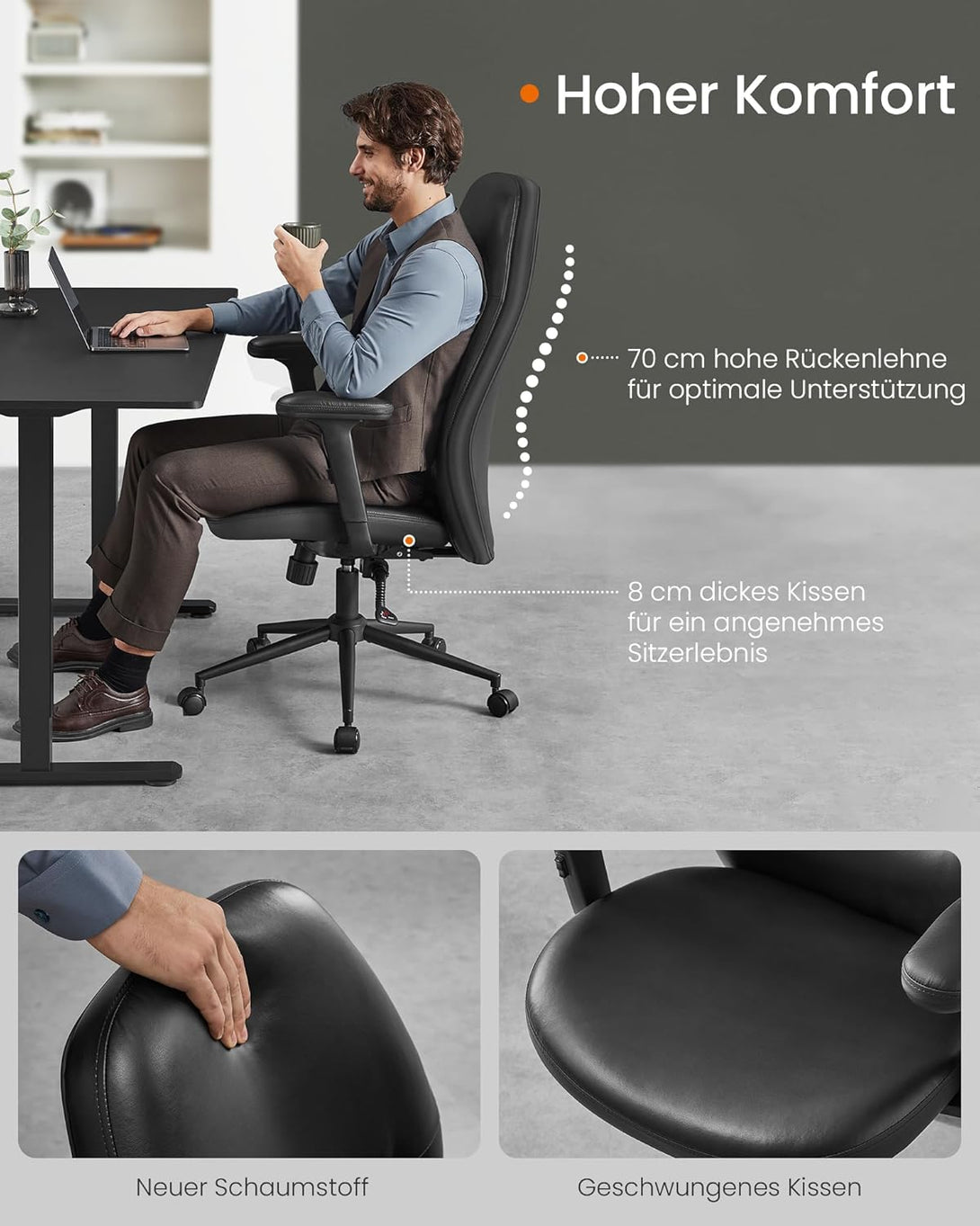 Scaun de birou , pivotamt , spatar modern , reglabil pe inaltine , negru