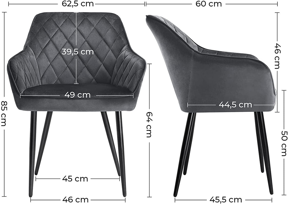 Scaun de sufragerie , tapitat cu cotiere , din catifea , gri