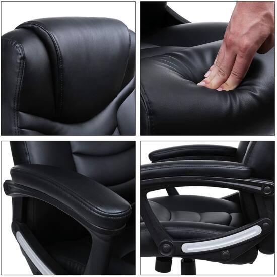 Scaun pivotant ergonomic, scaun de birou cu brate rabatabile, negru