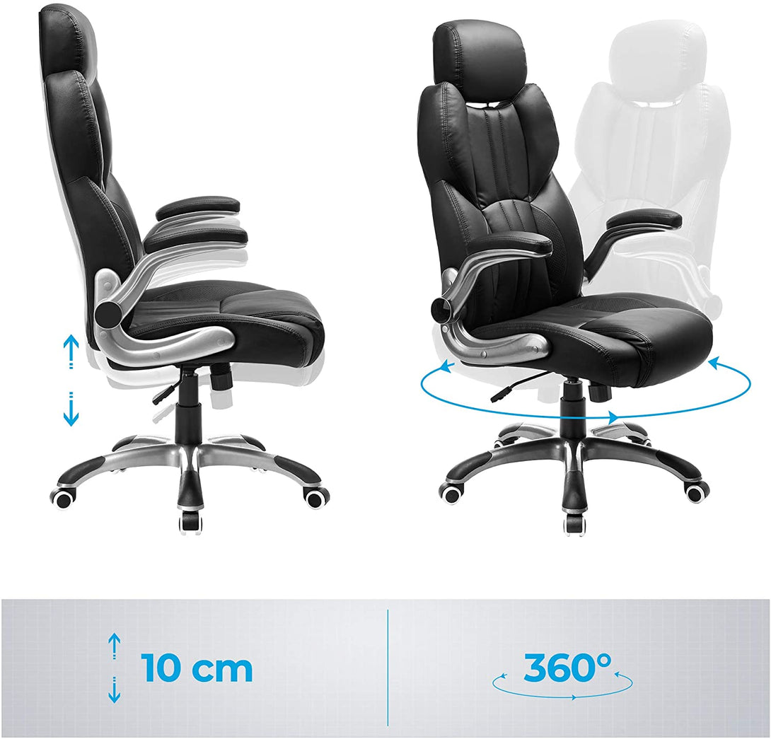 Scaun pivotant ergonomic, scaun de birou cu brate rabatabile, negru