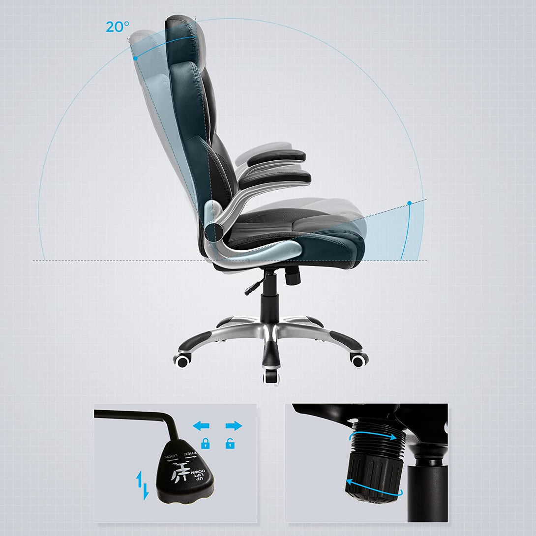 Scaun pivotant ergonomic, scaun de birou cu brate rabatabile, negru