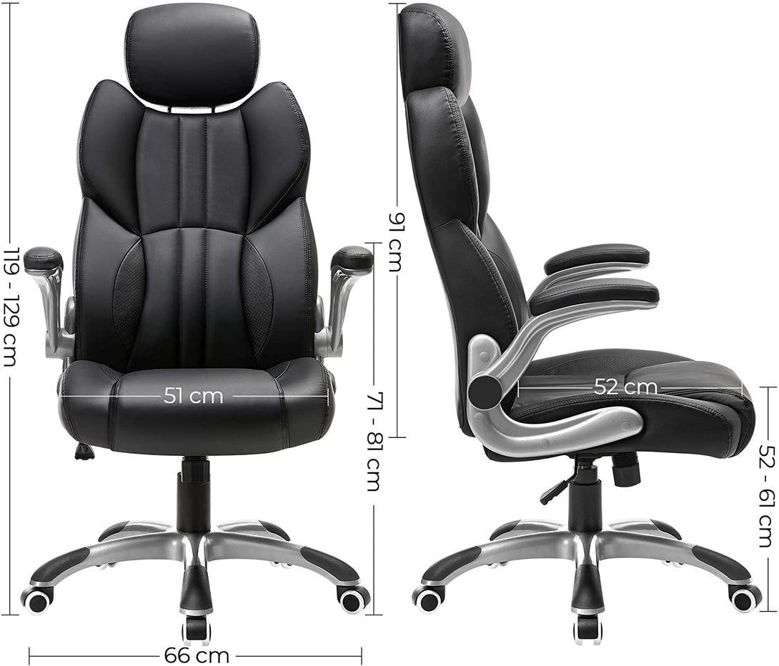 Scaun pivotant ergonomic, scaun de birou cu brate rabatabile, negru