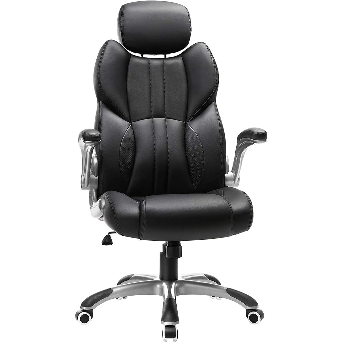 Scaun pivotant ergonomic, scaun de birou cu brate rabatabile, negru