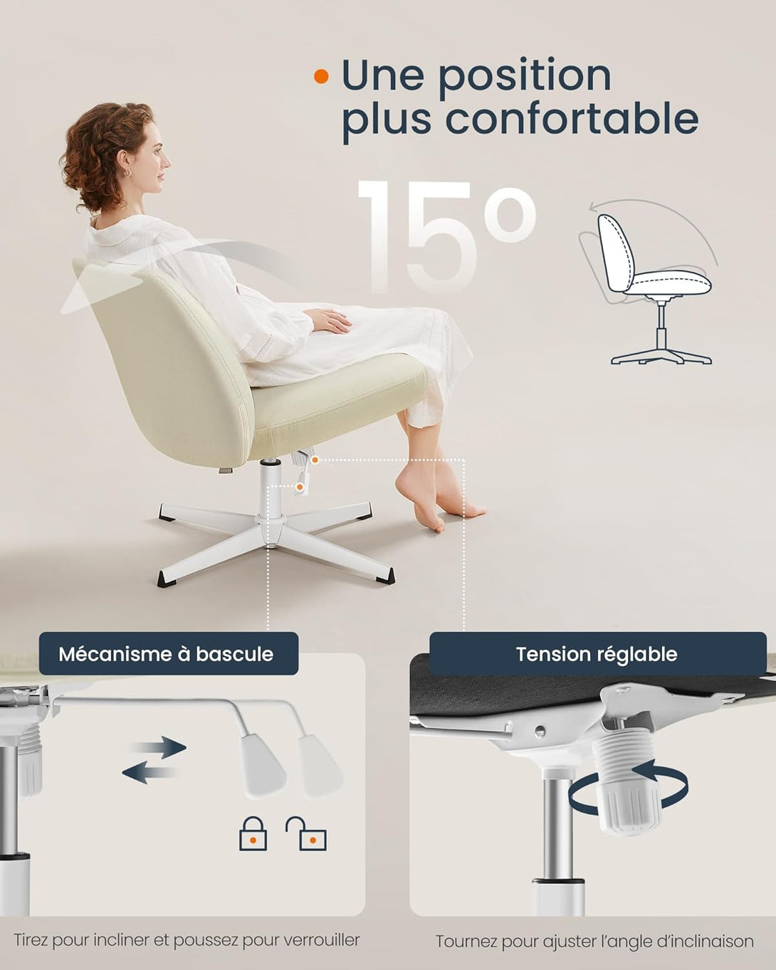 Scaun pivotant , modern , reglabil pe inaltime , alb crem
