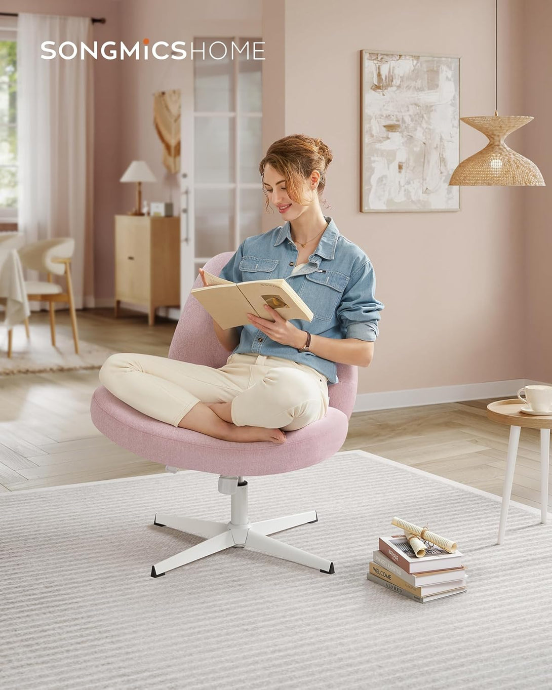 Scaun pivotant , modern , reglabil pe inaltime , roz pastel