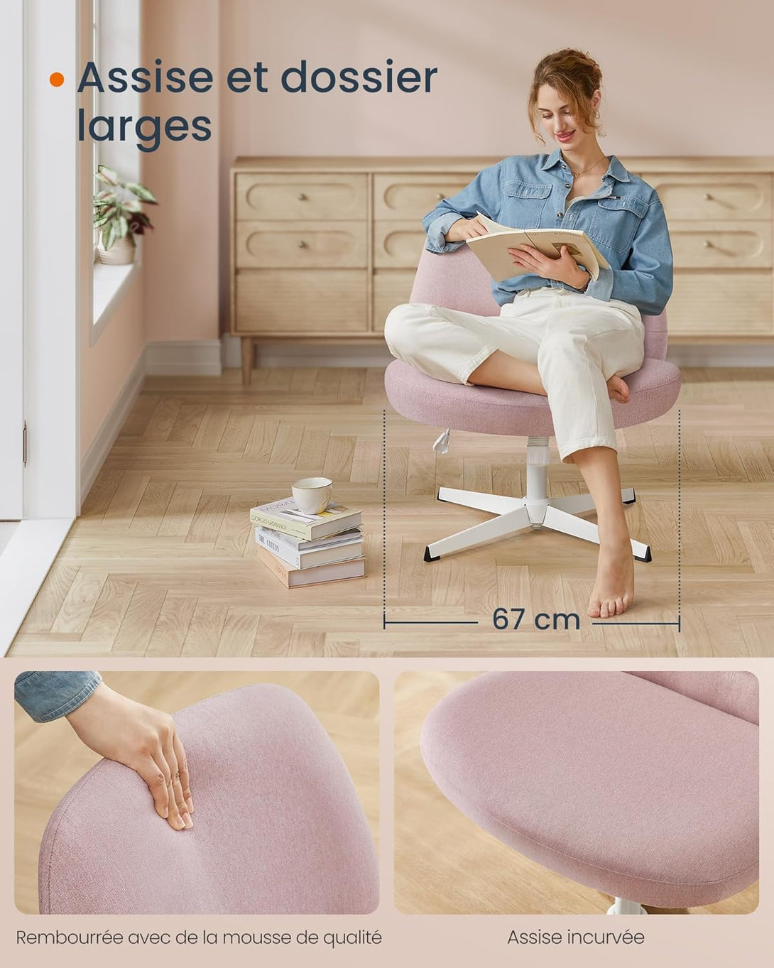 Scaun pivotant , modern , reglabil pe inaltime , roz pastel