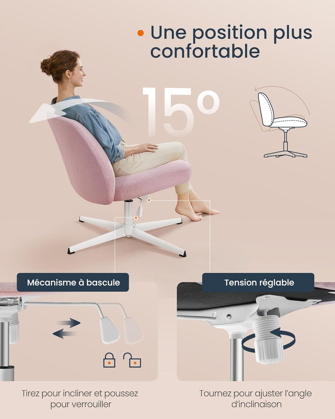 Scaun pivotant , modern , reglabil pe inaltime , roz pastel