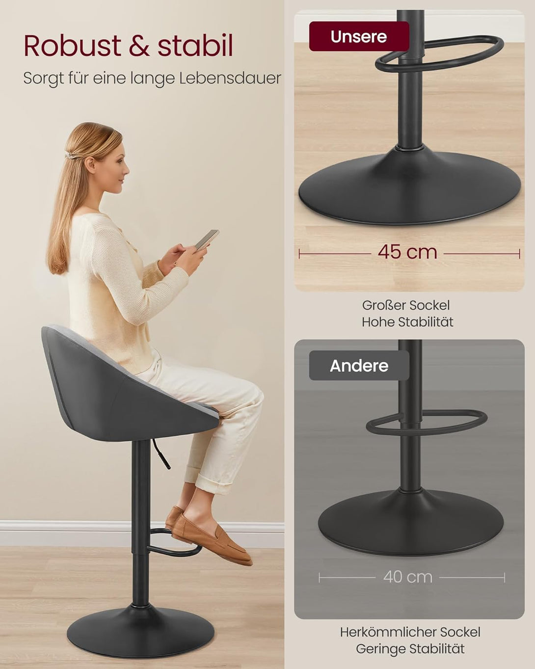 Scaune de bar , set de 2 bucatu , pivotant , reglabil pe inaltime gri-negru