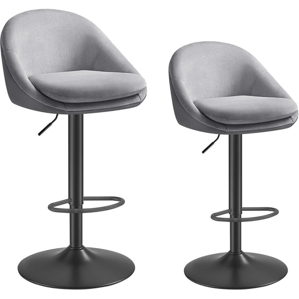 Scaune de bar , set de 2 bucatu , pivotant , reglabil pe inaltime gri-negru