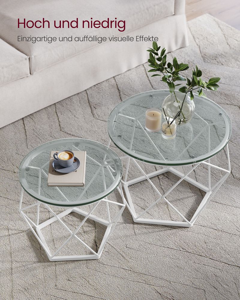Set 2 masute de cafea cu capac din sticla detasabil , alb