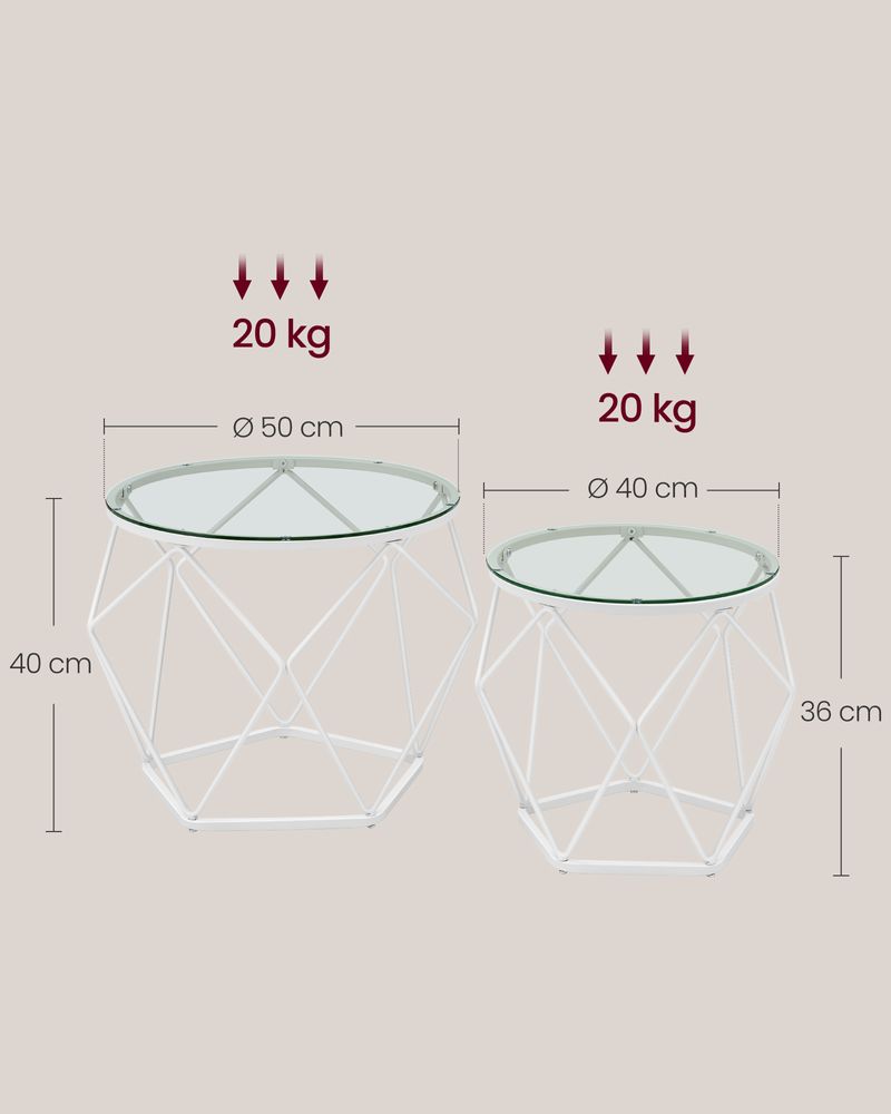 Set 2 masute de cafea cu capac din sticla detasabil , alb