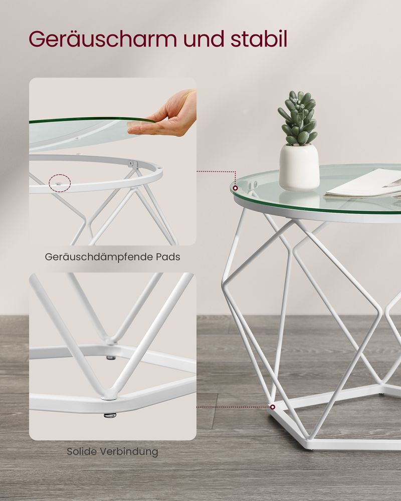 Set 2 masute de cafea cu capac din sticla detasabil , alb