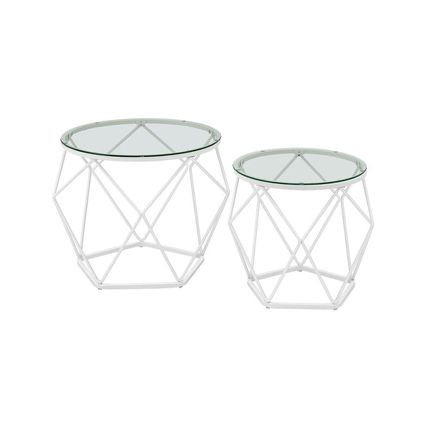 Set 2 masute de cafea cu capac din sticla detasabil , alb