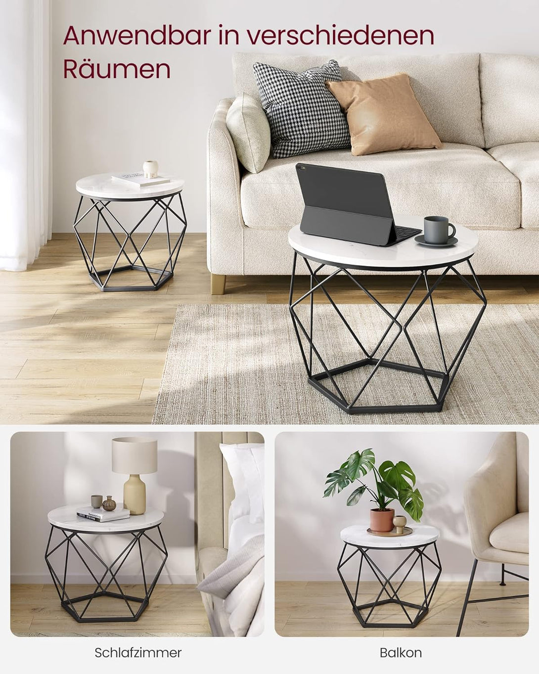 Set 2 măsuţe de cafea rotunde , alb-negru | Vasagle