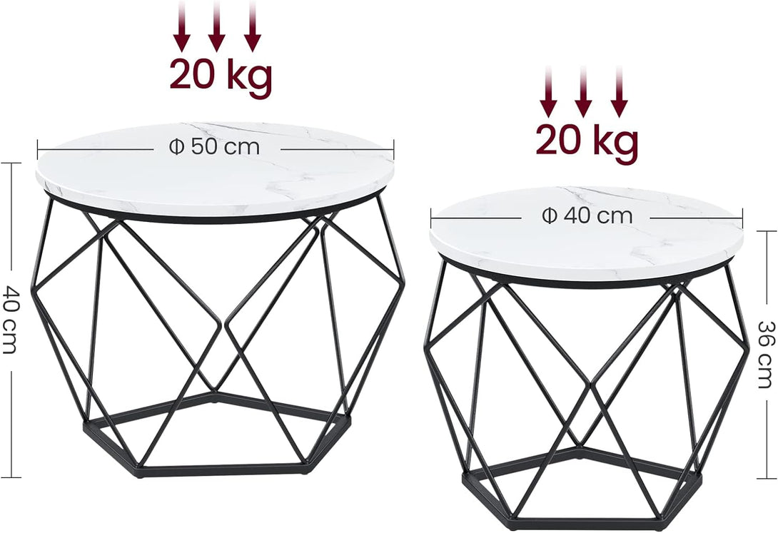 Set 2 măsuţe de cafea rotunde , alb-negru | Vasagle