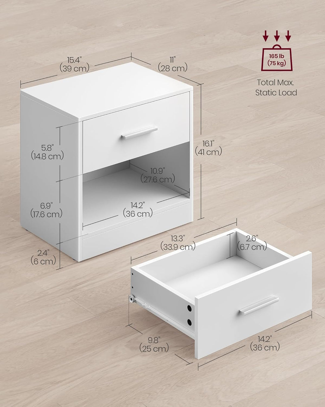 Set de 2 noptiere , cu sertar , masuta de cafea , alb