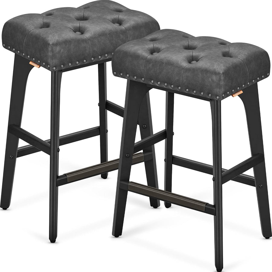Set de 2 scaune de bar, 66 cm inaltime,piele artificiala , picioare lemn masiv, negru