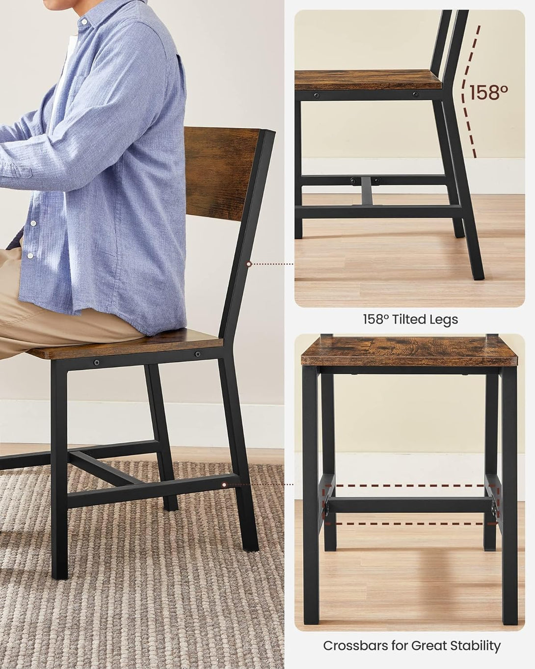 Set de 2 scaune de sufragerie ASAGLE, maro rustic și negru