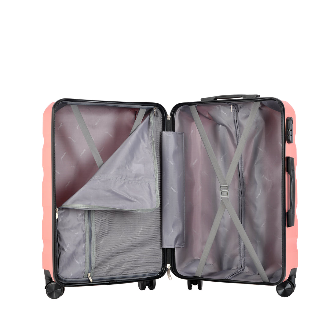 Set de 3 valiză BONTOUR „Wave”, valiză cu roți duble, Rose Gold