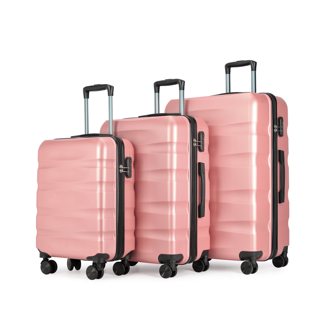 Set de 3 valiză BONTOUR „Wave”, valiză cu roți duble, Rose Gold
