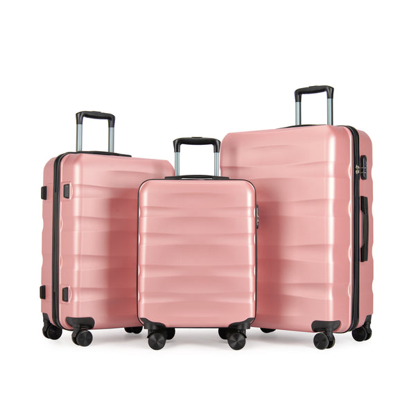 Set de 3 valiză BONTOUR „Wave”, valiză cu roți duble, Rose Gold