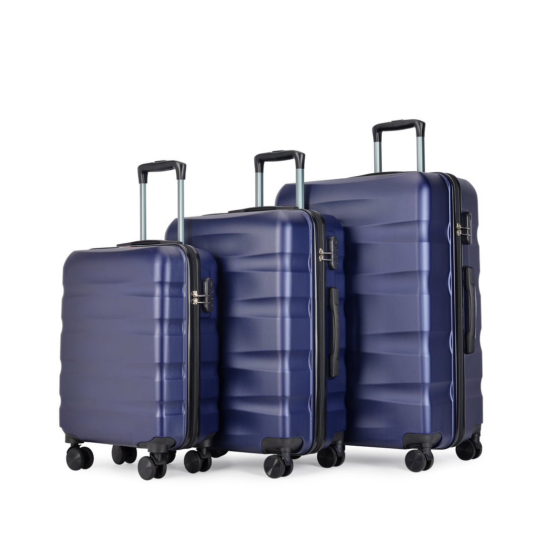 Set de 3 valiză BONTOUR „Wave”, valiză cu roți duble cu blocare TSA, albastru