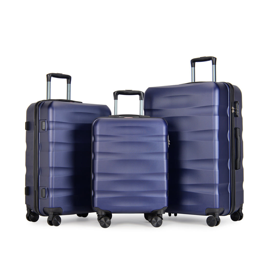 Set de 3 valiză BONTOUR „Wave”, valiză cu roți duble cu blocare TSA, albastru