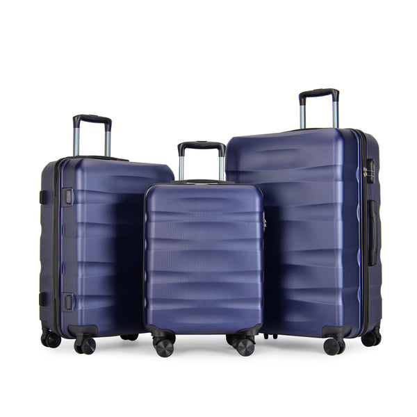 Set de 3 valiză BONTOUR „Wave”, valiză cu roți duble cu blocare TSA, albastru