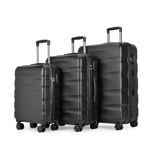 Set de 3 valiză BONTOUR „Wave”, valiză cu roți duble, neagră