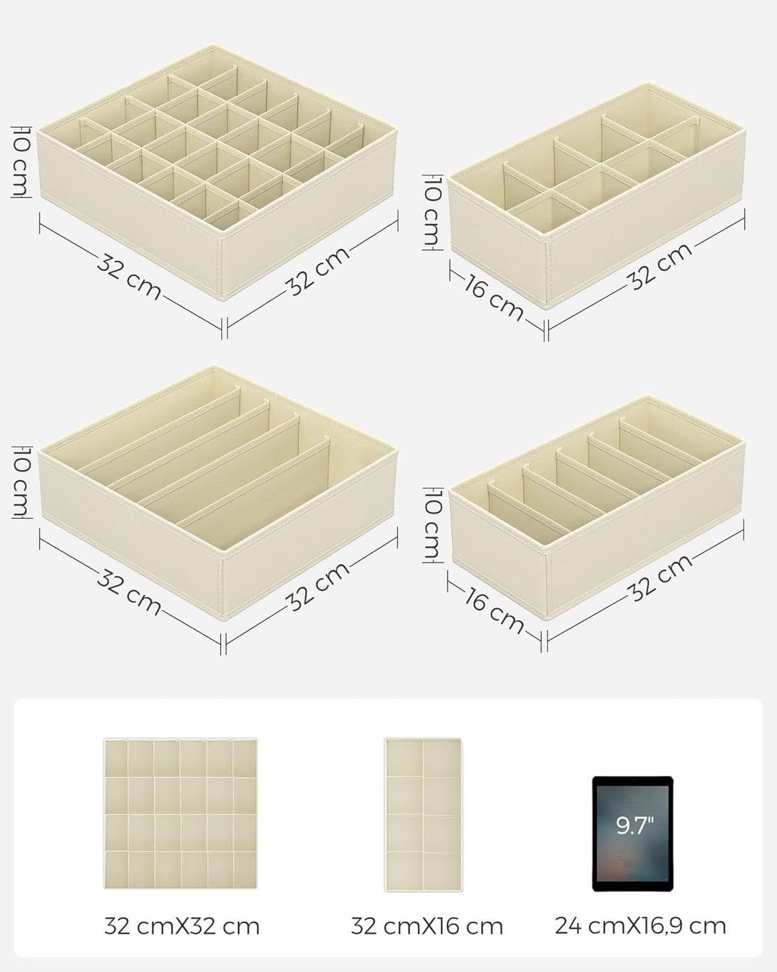 Set de 4 organizatoare pentru lenjerie , bej